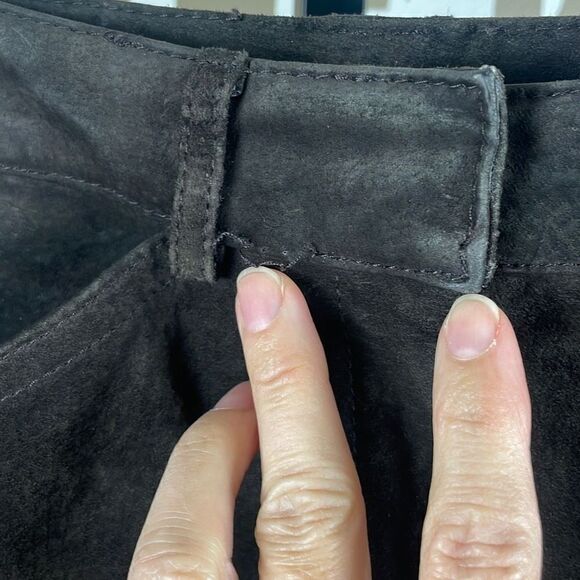 DKNY Skyline Suede Leather Pant 2 Dark Brown - Picture 6 of 14